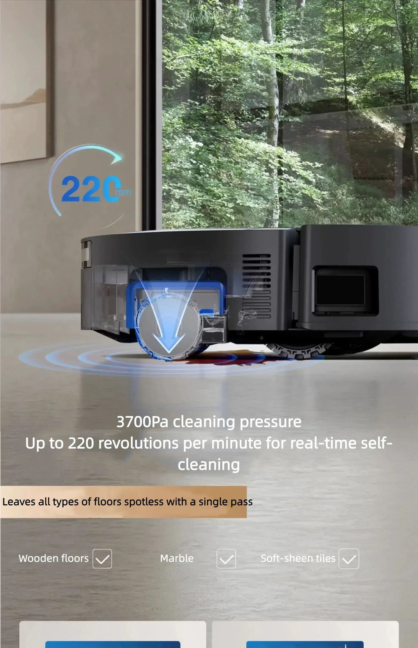 Robot aspirateur laveur 16600 Pa — vadrouille, auto-lavage, nettoyage des bords, maison