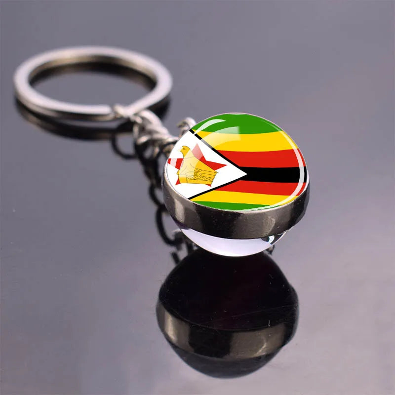 African Flag Keychain, Algeria, Somalia, Tunisia, Morocco, Egypt, National Flag, Double-sided Glass Ball Pendant, Gift