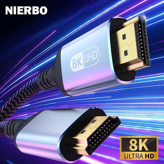 NIERBO-Ehull Hull Hull HDCP Ultra alta velocidad HDR, Cable HDMI 2.1, 8K, 60Hz, 4K, 120Hz, 48Gbps, TV HD, Ordenador portátil, Proyector, PS4, PS5