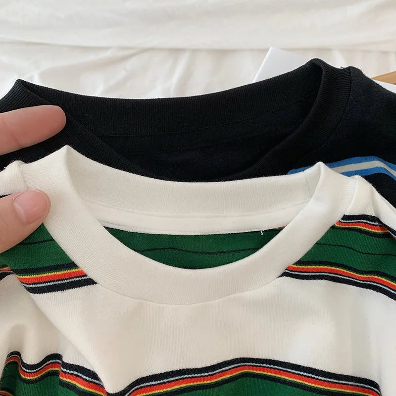 2025 automne enfants vêtements filles manches longues chemises à bascule Cool garçons rayure coton T-shirt adolescent ample décontracté 2-7y enfants haut