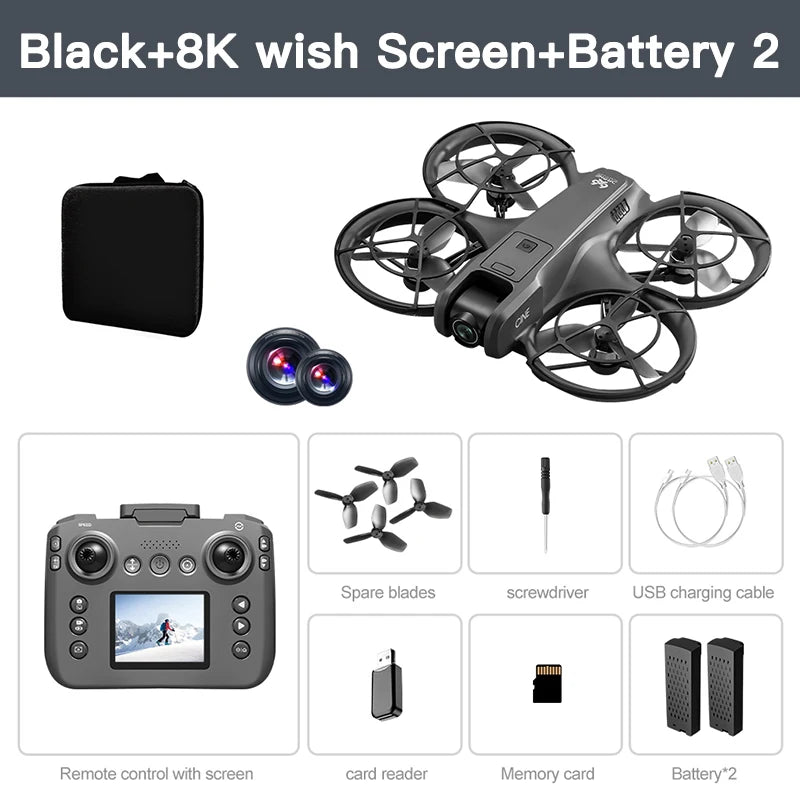 Mini drone 4K — double caméra 8K, évitement intelligent d'obstacles, quadricoptère brushless, jouet RC enfants