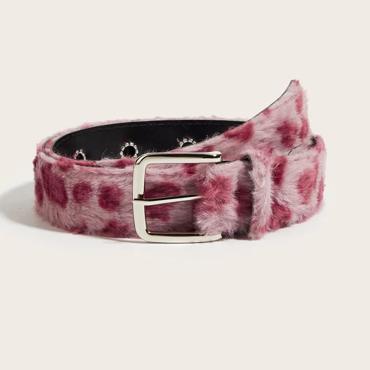 Ceinture Peluche Rose Femme — Tendance Y2K Accessoire Jeans Boucle Ardillon PU