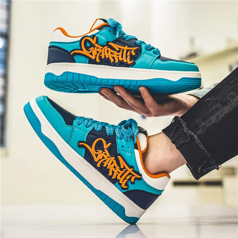 Baskets Skateboard Homme Bleu — Streetwear Hip-Hop Plateforme