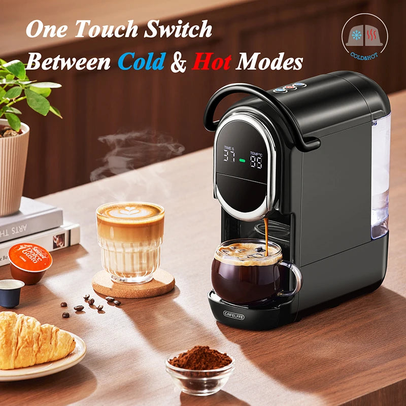 CAFELFFE 4-in-1 Capsule Coffee Machine, Hot and Cold Multiple Espresso Cappuccino Maker, Dolce Gusto a.net, Espresso Powder 19BAR