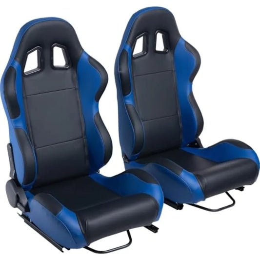 Sièges Course Universels Cuir PVC Noir Bleu — Inclinables Coulissants Double Verrouillage