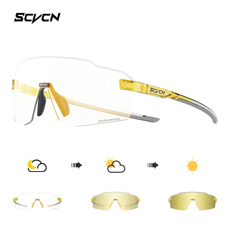 Lunettes de cyclisme photochromiques SCVCN pour hommes et femmes, lunettes de vélo de route et de VTT, lunettes de randonnée décontractées, coupe-vent