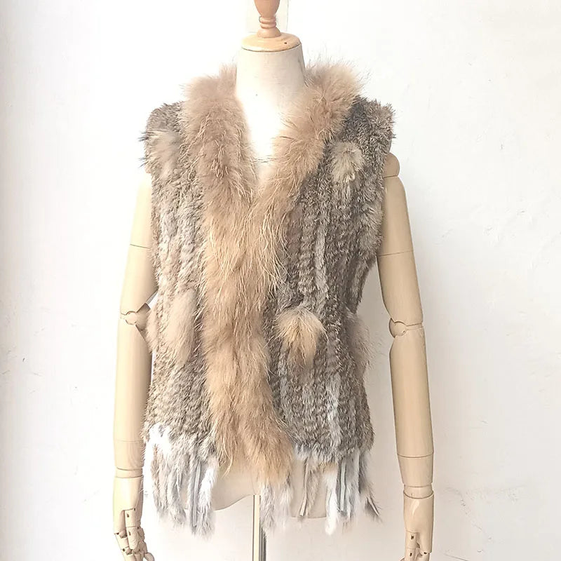 2025 automne tricoté réel lapin fourrure gilet femmes chaud hiver véritable fourrure Gilets femme casual véritable fourrure gilet