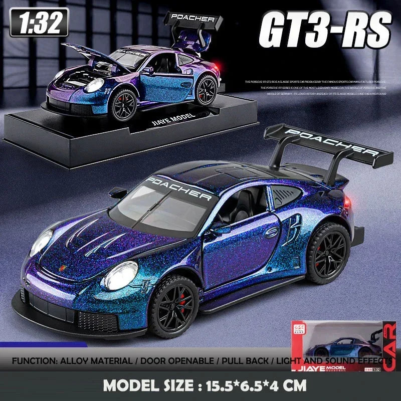 Die-cast sports car model inventory for children, car toy, GT3RS vehicle, boy's birthday gift, home decoration, 1/32 scale, 911