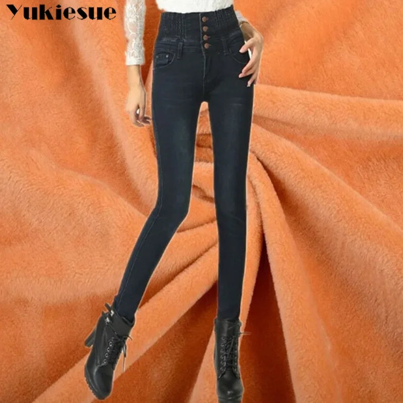 Women's Thick Black Fleece Jeans, Combat Apparel, Winter Collection