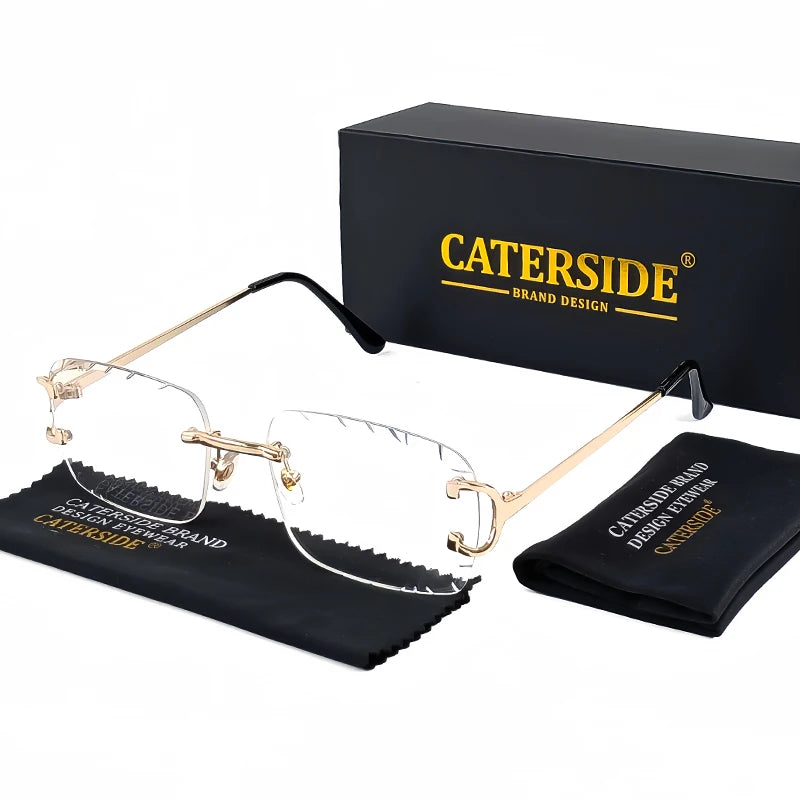 Lunettes de soleil carrées sans monture dégradé — métal, punk, UV400, homme et femme