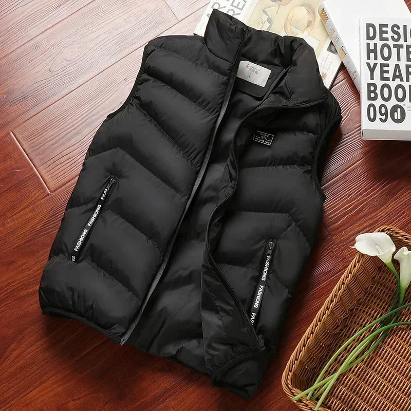 Men's Sleeveless Puffer Coats, Solid Color Down Vest, Winter Warm Gilet, Outerwear, Windbreaker, New Collection 2024
