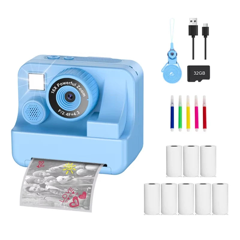 Nouvelle caméra pour enfants abeille caméra instantanée 1080P HD double objectif Selfie appareil photo numérique impression pour filles garçons cadeaux d'anniversaire de noël jouets