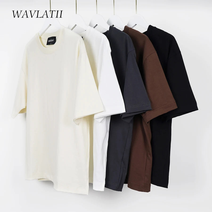 WAVLATII Oversized Summer T-Shirts for Women Men Brown Casual Female Korean Streetwear Unisex Basic Solid Young Cool Tops