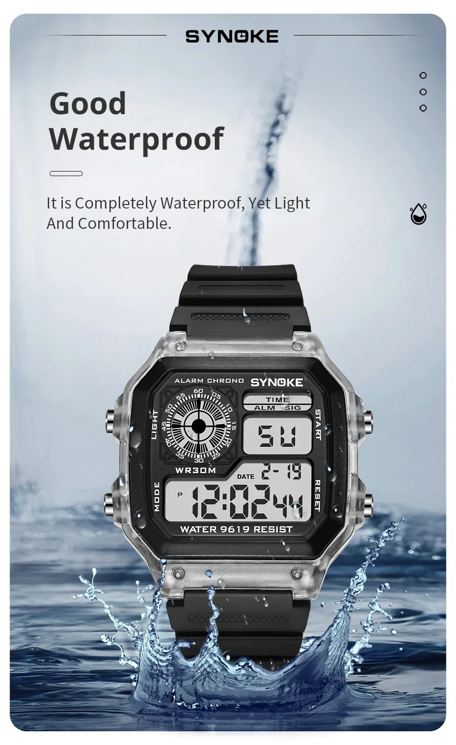 Montre numérique étanche sport multifonction — extérieur, course, étudiant, sept couleurs