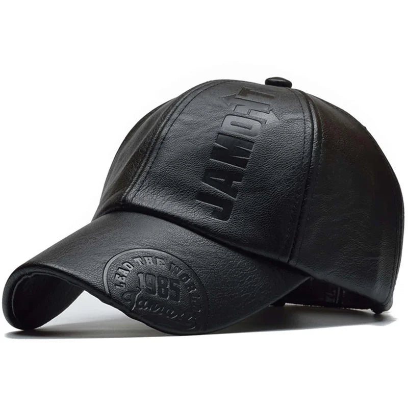Casquette de baseball réglable en cuir PU pour hommes — chapeau papa, camionneur, chaud, hiver, vintage (v2)