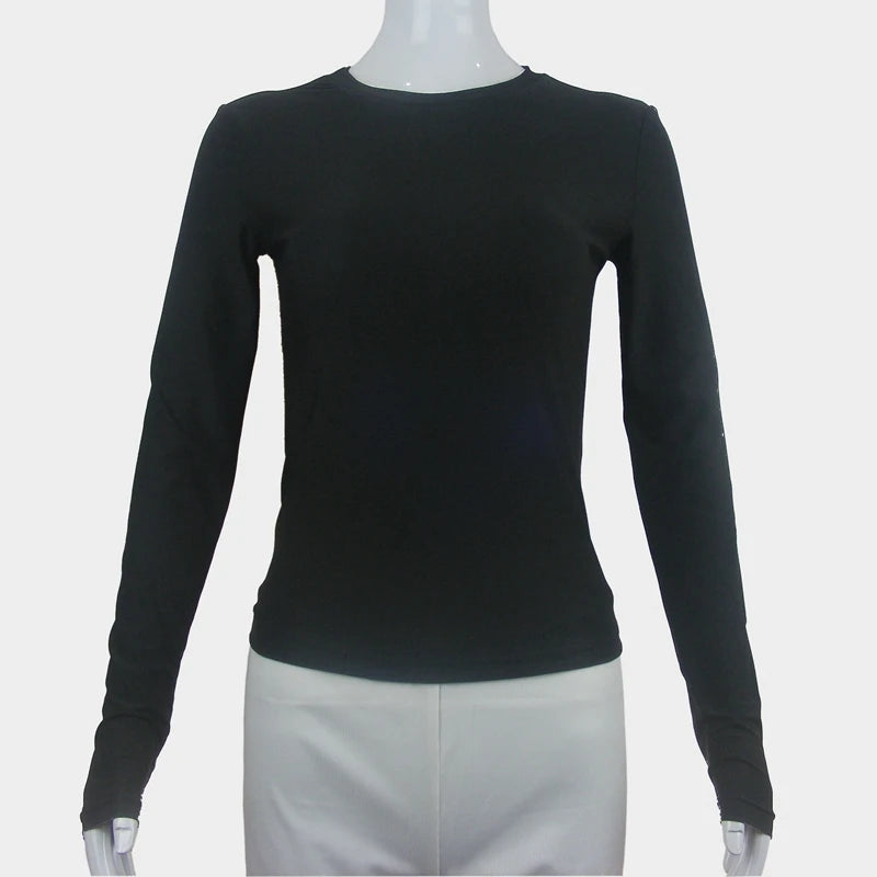 Women's Long Sleeve T-shirt Slim Fit Tops Women's Crew Neck Knitted Bodycon T-shirt Street Wear 2024 New 2408