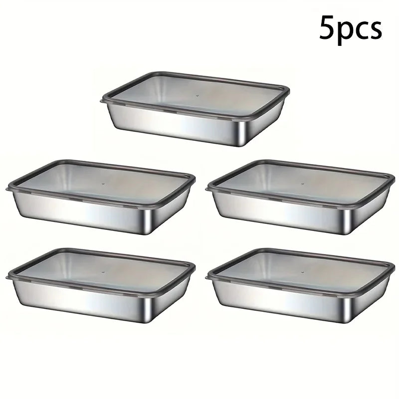 Juego de recipientes de almacenamiento de alimentos de acero inoxidable, 5 unidades, tapas a prueba de fugas, aptos para lavavajillas para sándwiches/frutas/hogar/fiestas