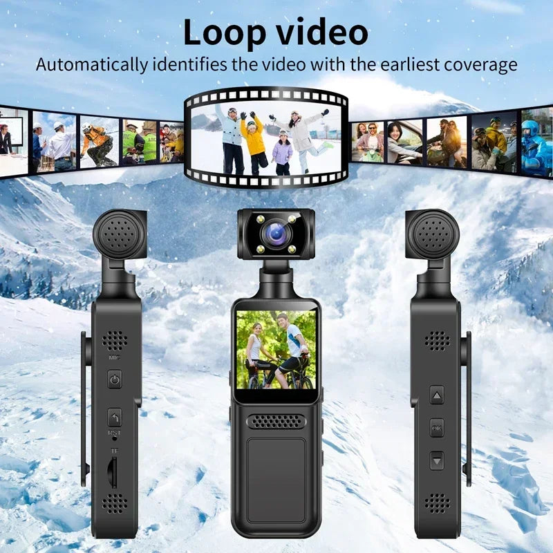 Caméra de poche 8K HD 180° rotative — mini caméra portable, vision nocturne, sport extérieur