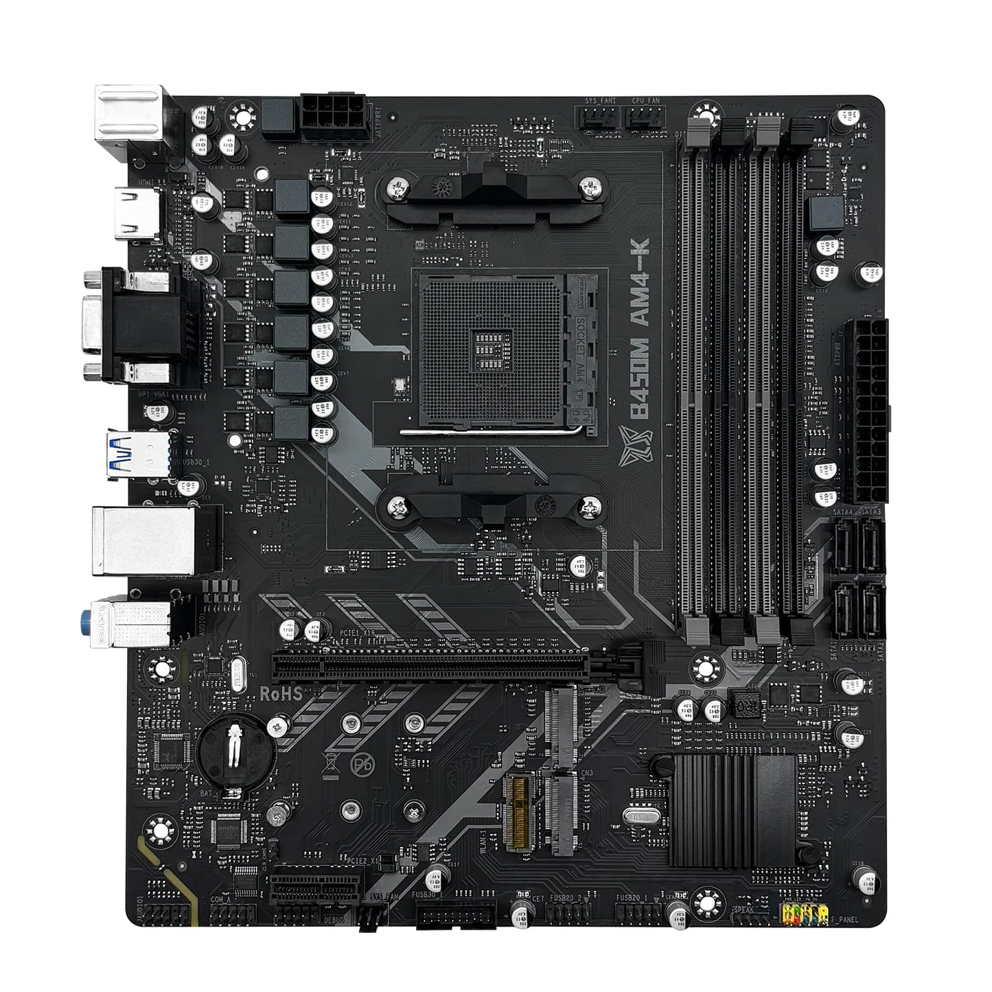 La carte mère MACHINIST B450M-AM4-K ADM prend en charge la série AM4 (processeur Ryzen 1-5) RAM DDR4 double NVME M.2 avec interface HDMI VGA DP