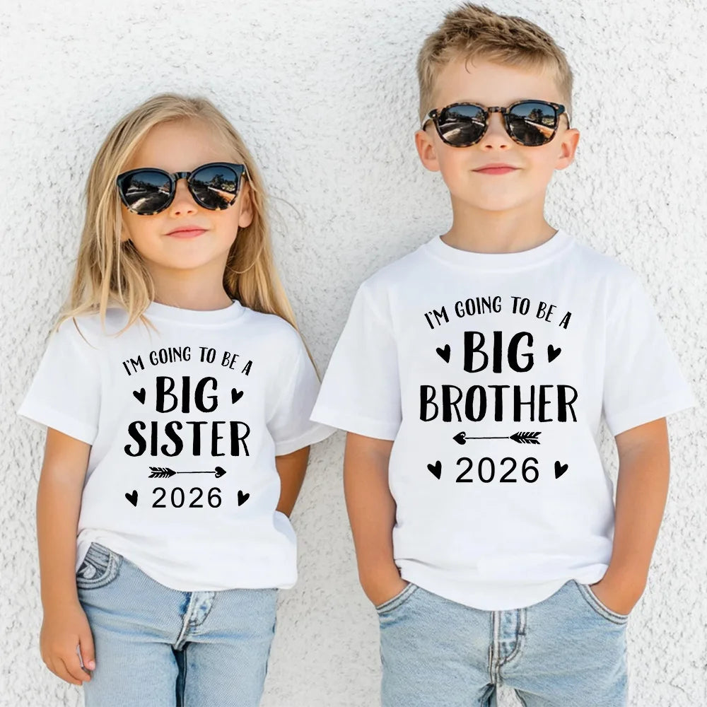T-shirt imprimé pour enfants, tenue d'été pour enfants, chemises à manches courtes, vêtements d'annonce pour bébé, promu à Big Brother, Big Sister, 2026