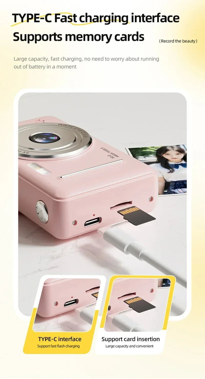 Appareil photo numérique rétro CCD portable — double caméra, flash, 50 MP, mise au point automatique