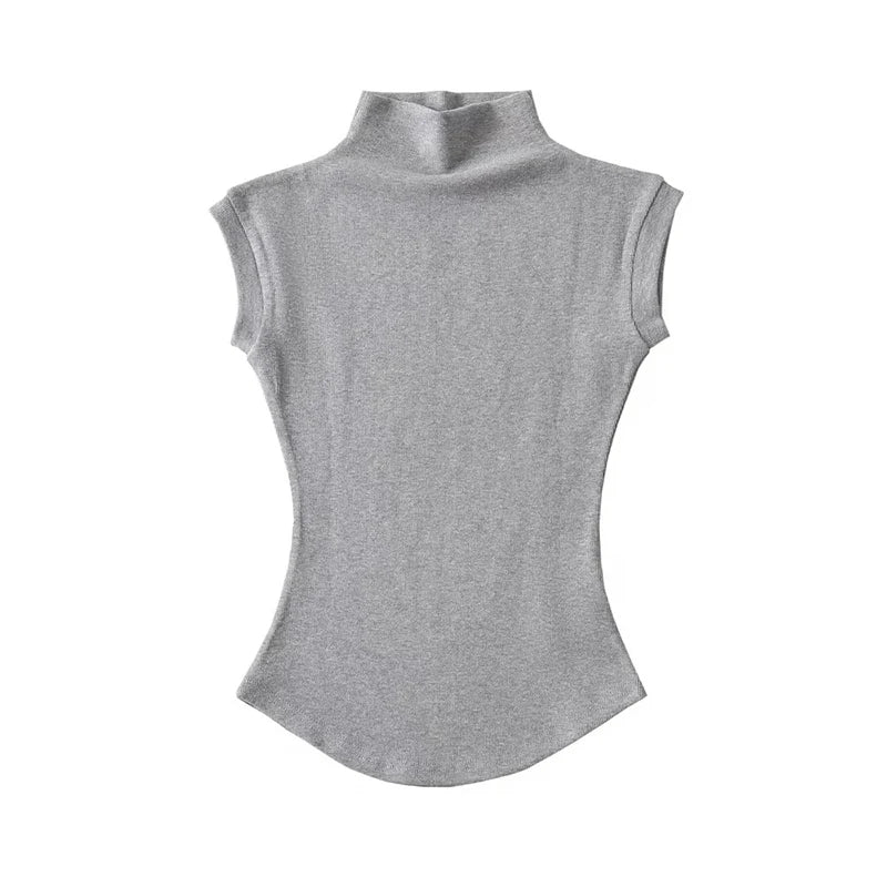 T-Shirt Col Roulé Sans Manches Femme — Coupe Ajustée Streetwear Été