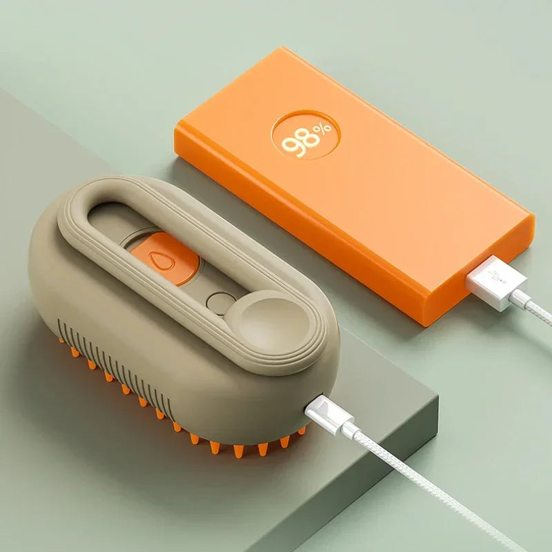 Brosse de Énergie à Vapeur 3 en 1 pour Chat et Chien, Peigne Pliable et Rotatif à un Bouton, Idéal pour le Bain et l'Épilation des Poils