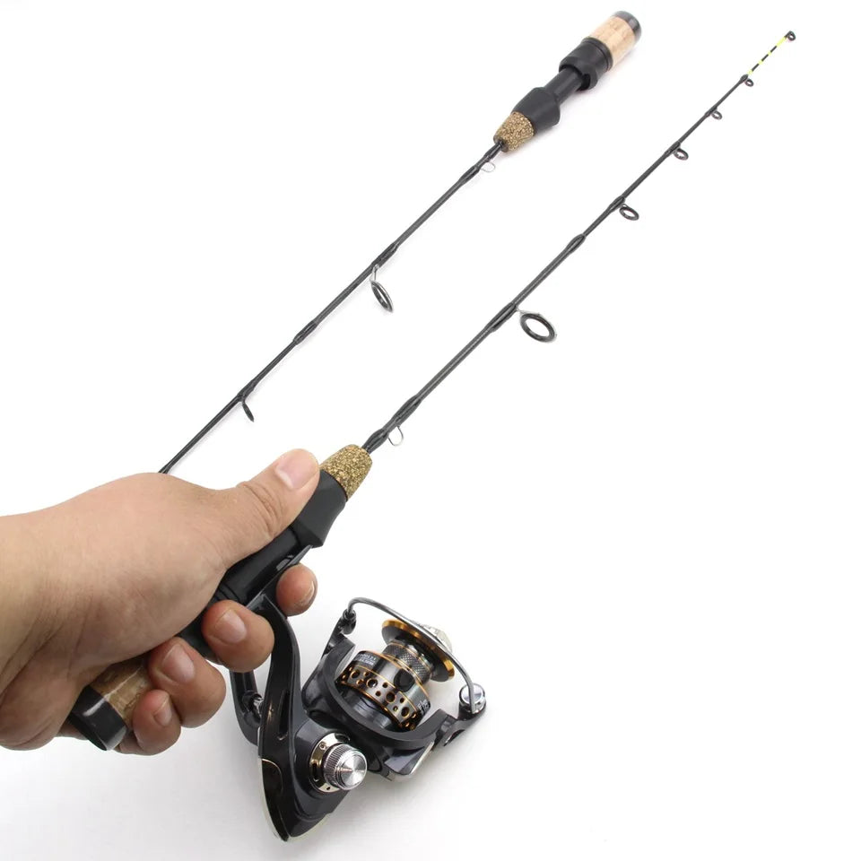 Canne à Pêche sur Glace Télescopique 60cm avec Moulinet — Carbone Hiver