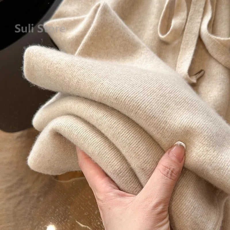 Autumn and Winter Temperament Wool High Waist Loose Wide Leg Pants Women Cloud Casual Soft Waxy Wool Straight Pants