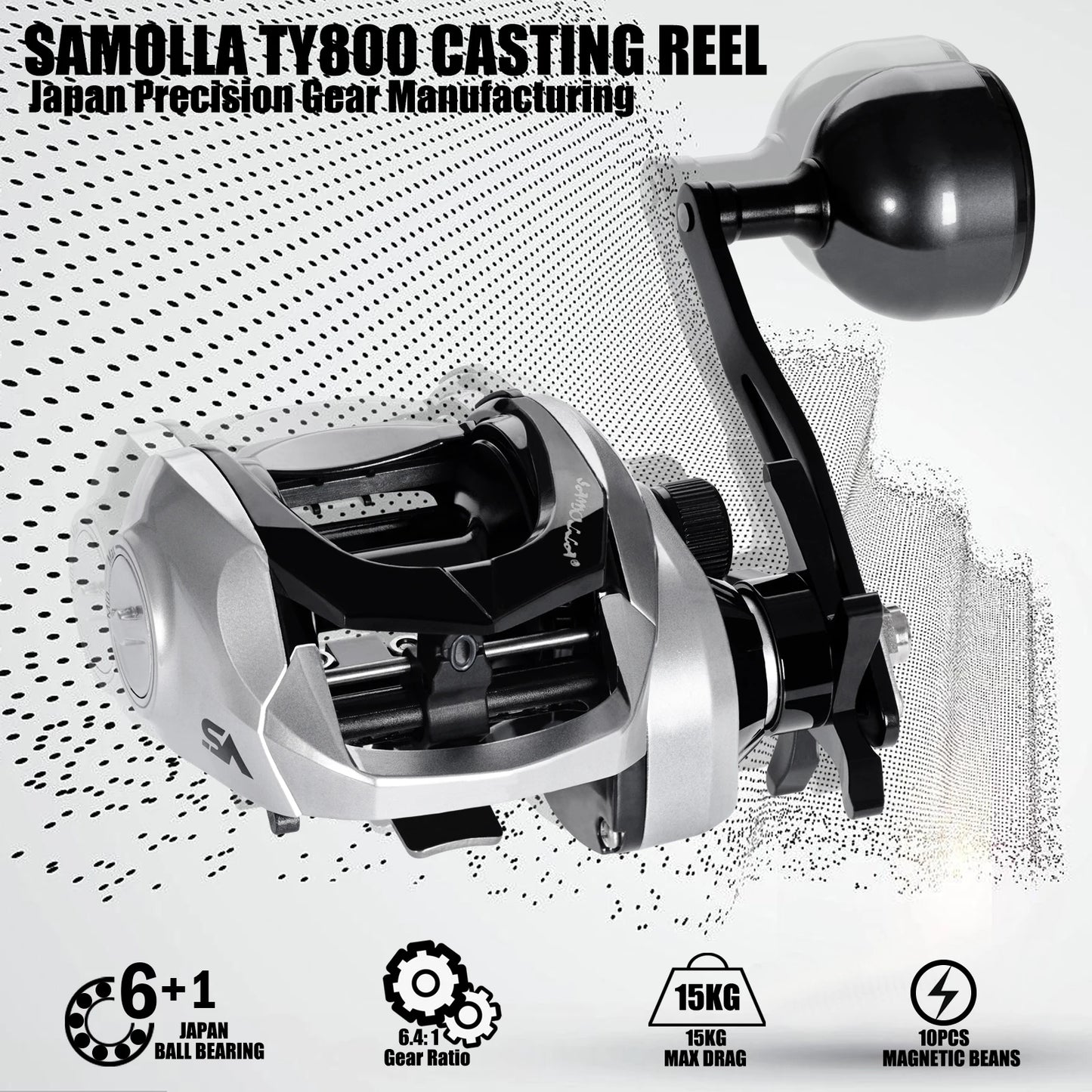 Moulinet Baitcasting SAMOLLA — Eau Salée Étanche, 15KG, Pêche en Mer