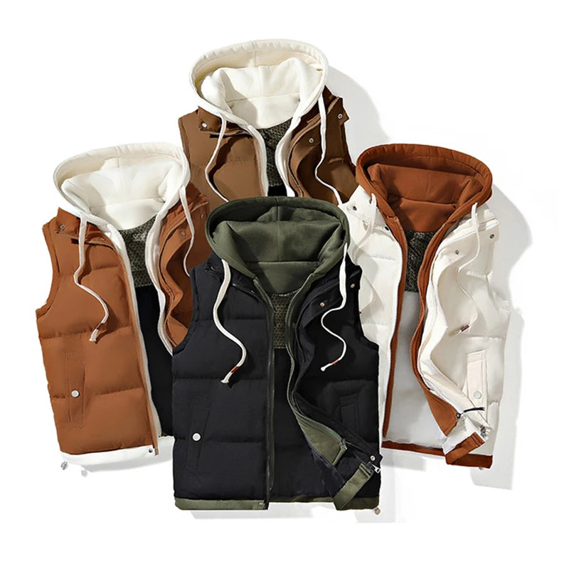 Chaqueta de invierno con capucha para hombre, abrigo de plumón de algodón, chaleco grueso, chaleco cálido, abrigo casual
