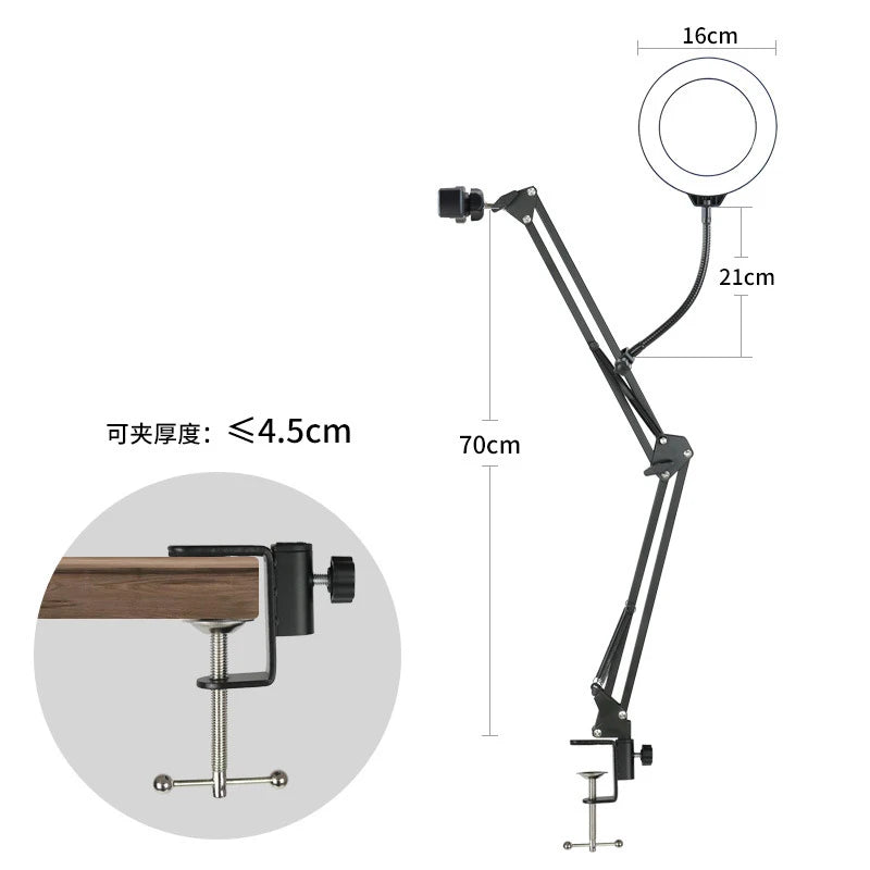 Trépied aérien pour téléphone avec anneau lumineux, support de téléphone portable de bureau pour Table de prise de vue vidéo, support Mobile pour enregistrement de tournage