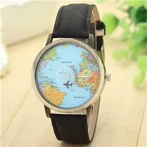 2022 moda mundial mapa del mundo avión mezclilla tela banda casual hombres mujeres relojes de cuarzo reloj regalo Horloges Relógio