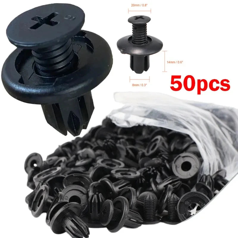 Car Plastic Rivets, 8mm Hole Black Push Clip Vehicle Door Trim Panel Retainer Fastener Car Accessory, 50 Pieces