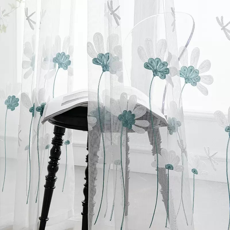 Petite rideau de gaze brodé de fleurs coréennes, pour chambre à coucher et salon, 1 pièce