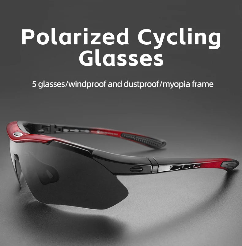 Lunettes de soleil sport cyclisme polarisées — route, VTT, équitation, protection, 5 lentilles