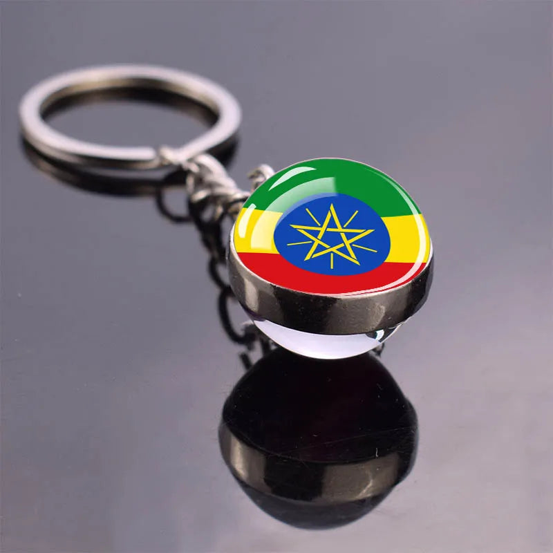African Flag Keychain, Algeria, Somalia, Tunisia, Morocco, Egypt, National Flag, Double-sided Glass Ball Pendant, Gift
