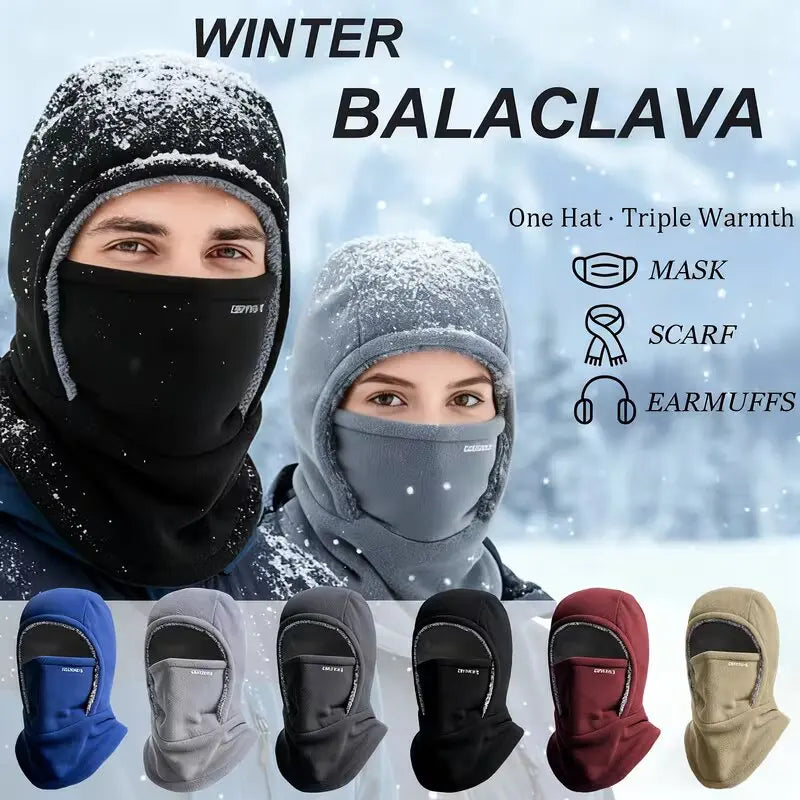 Fleece Balaclava Cycling Cap Cold-Resistant Windproof Warm Hood and Hat Thick Thermal Ski Windproof Cap Women Men