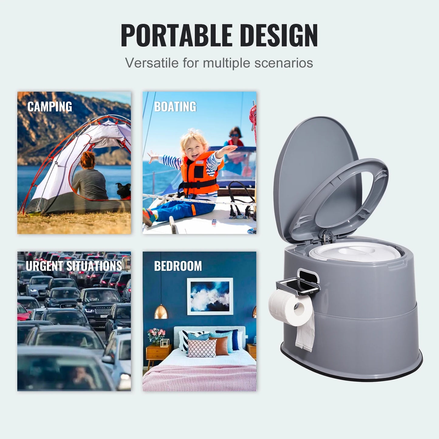 SucceBuy Toilettes portables pour camping Toilettes de voyage avec seau intérieur amovible de 1,3 gal/porte-papier amovible pour un long voyage sur route