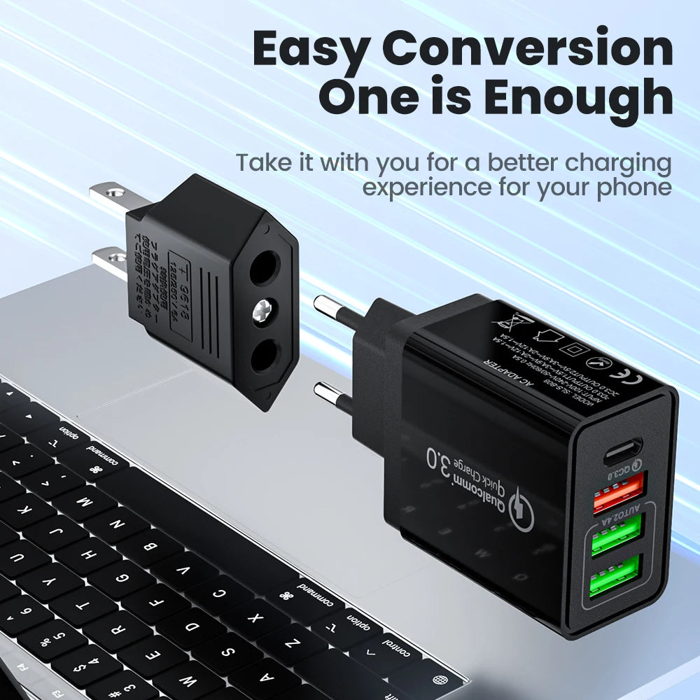 Chargeur téléphone GaN 5 en 1 240W — charge rapide 10A, câble USB vers Type C, 3 ports PD, 2 ports USB, smartphones