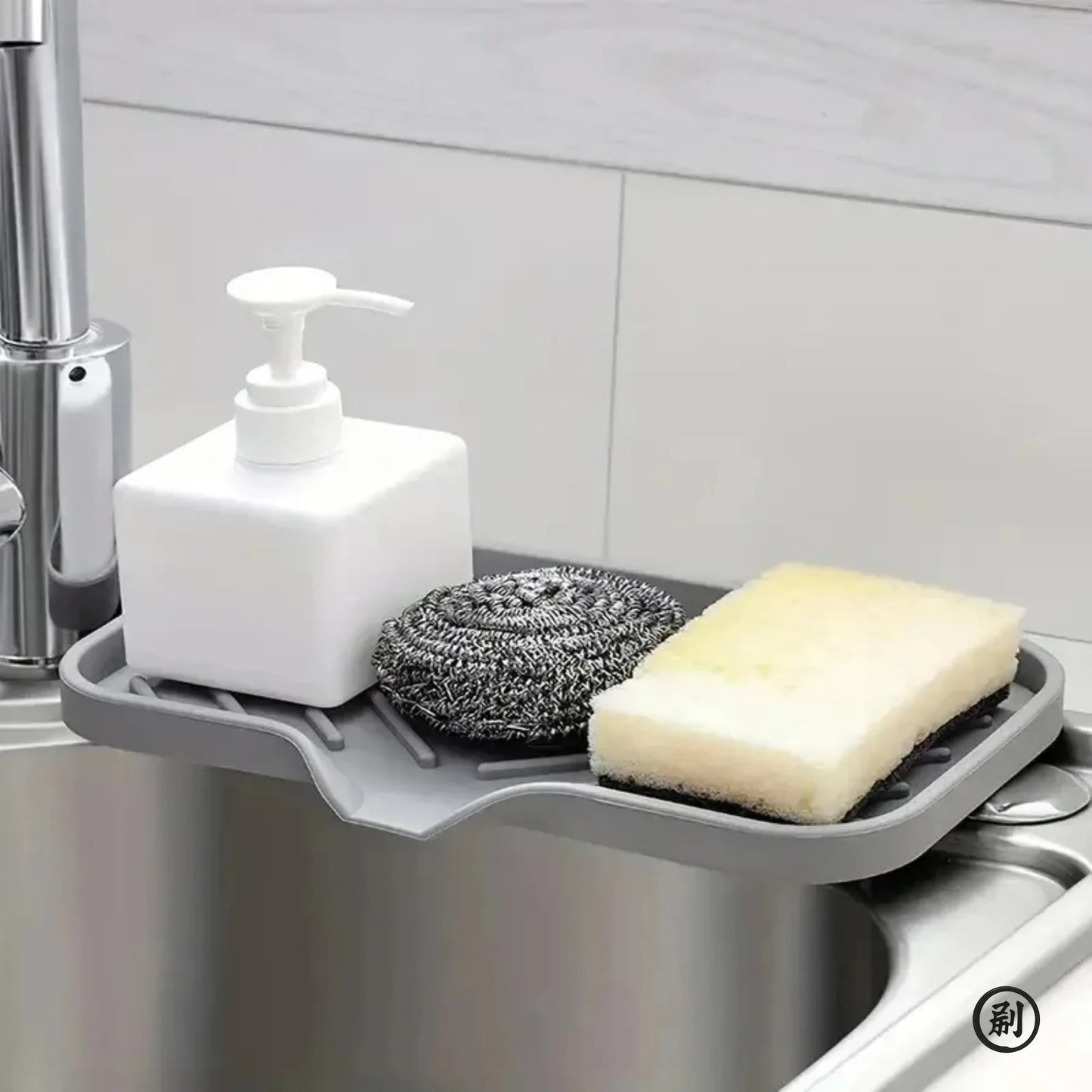 Plateau d’Évier en Silicone avec Vidange — Support Éponge & Savon Cuisine