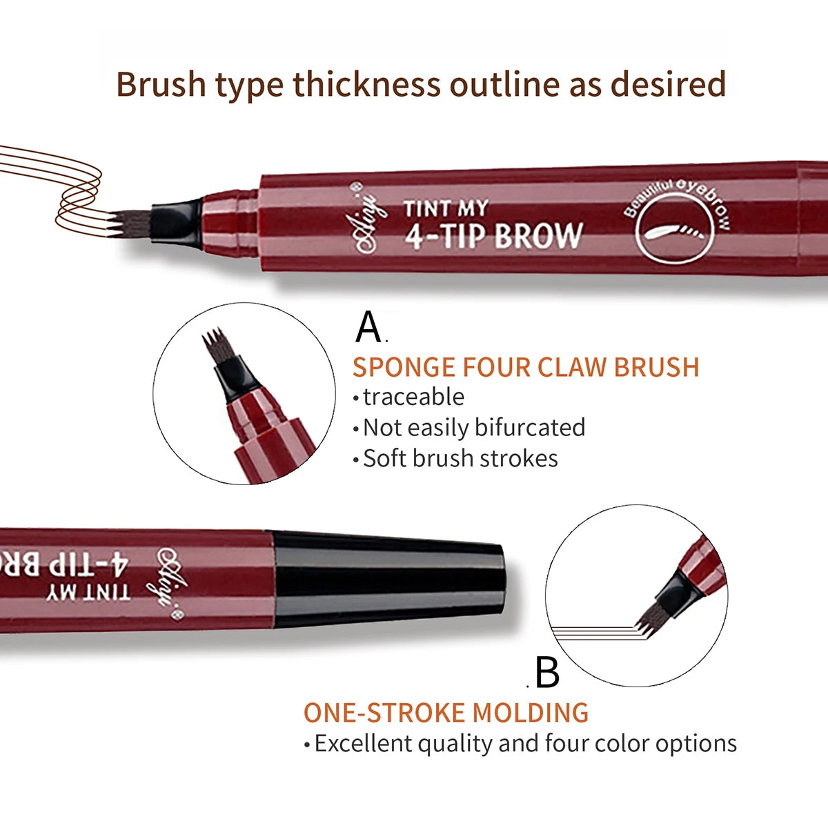 Crayon à 4 fourches pour microblading, maquillage pour les yeux, résistant à l'eau, naturel, longue durée, cinq couleurs
