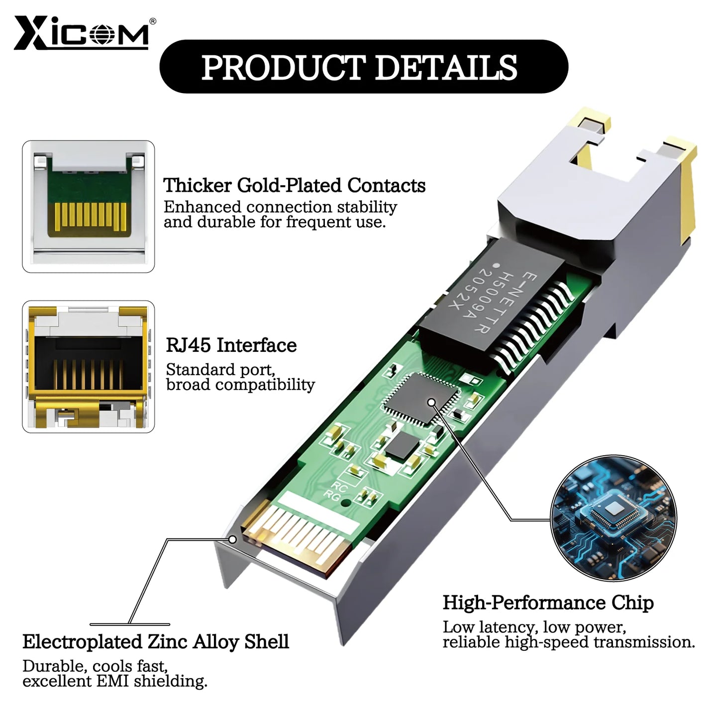 Module émetteur-récepteur SFP+ RJ45 en cuivre 10G — port 80M, compatible 10G/5G/2.5G/1.25G, commutateurs Ethernet