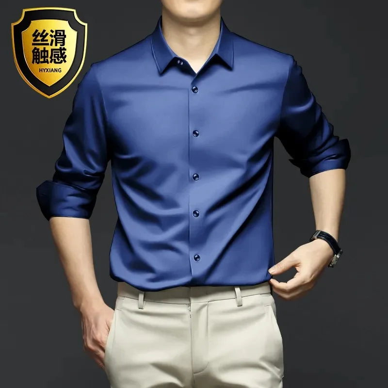 Men's Long Sleeve Shirt, Wrinkle-Resistant Business Attire, Non-Iron, Premium Casual Professional Suit, White Shirt, S-5XL
