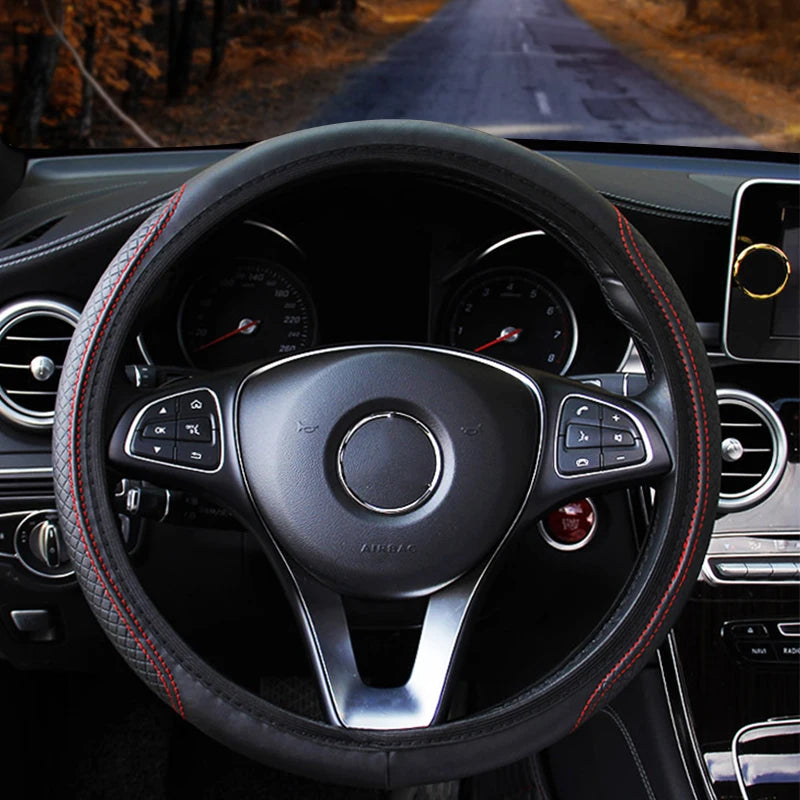 SEAMETAL 37-39CM Anti-Slip Breathable Steering Wheel Cover Universal Steering Wheel Cover Microfiber Leather Steering Wheel Protector