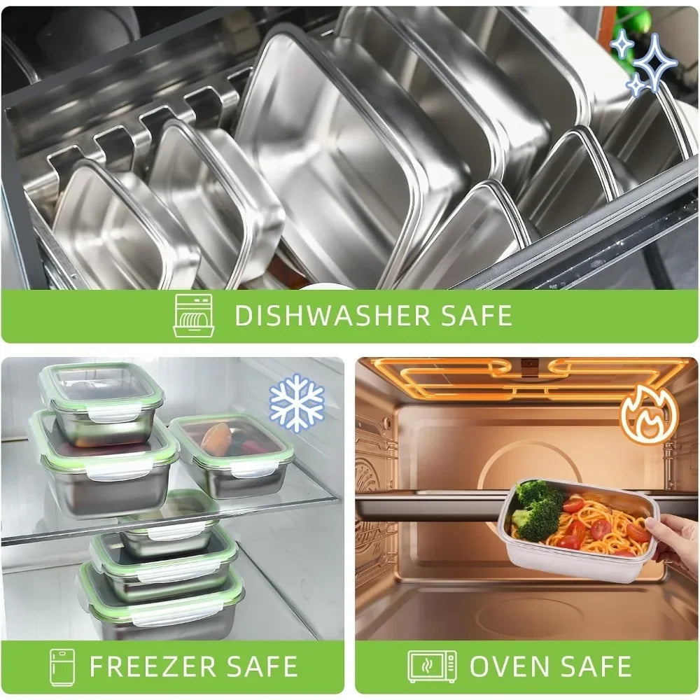 Food Grade 304 Stainless Steel Bento Box, Lunch Box, Food Storage Container, Leak-Proof Silicone Lid, Dishwasher Safe, 1/3 pieces