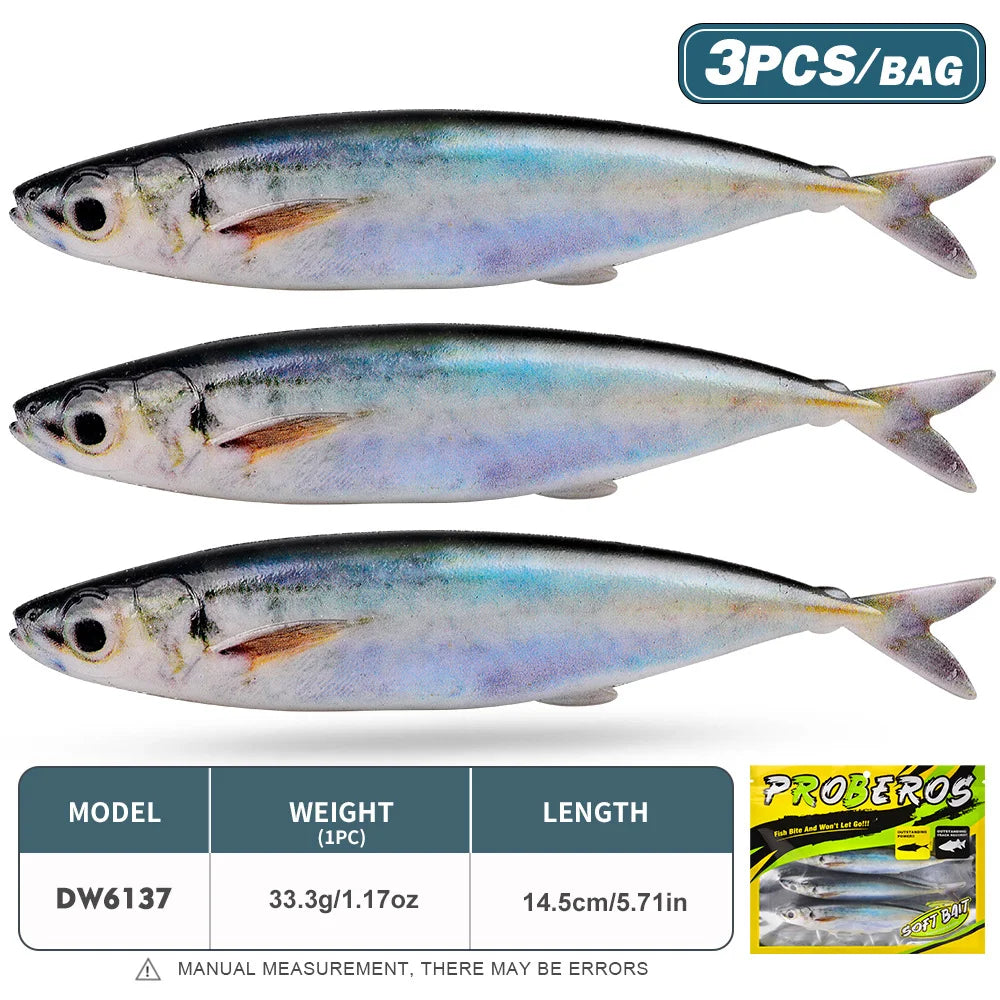 Leurres Souples Grande Taille — Lot de 3 Appats Pêche