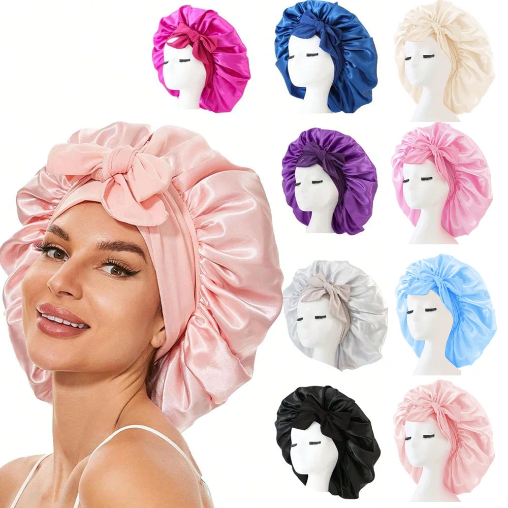 Bonnet réglable en satin pour hommes et femmes — dormir, cheveux, bande lourde