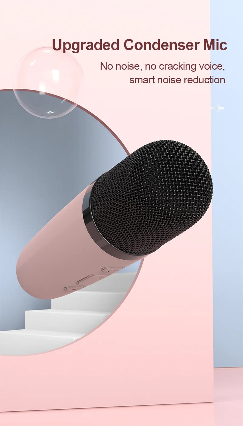 Altavoz Bluetooth inalámbrico Lenovo K1 con 2 micrófonos, máquina de karaoke con luz respiratoria para cantar en familia, regalos para niños