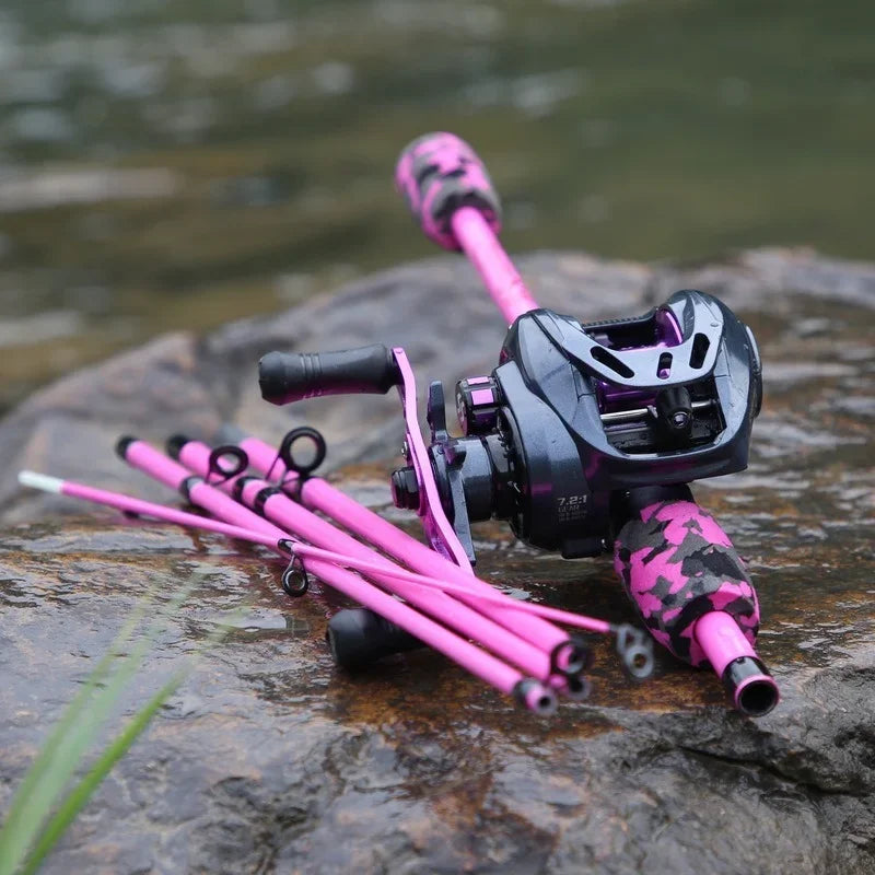 Sougayilang leurre pêche Combo 5 Sections 170CM canne à pêche en Fiber de carbone et 8 + 1BB Baitcasting moulinet voyage ensemble de pêche Pesca